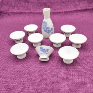 Vintage Japanese Kiku-Masamune Porcelain Sake Set - 10 Piece - Carafe & 9 Cups
